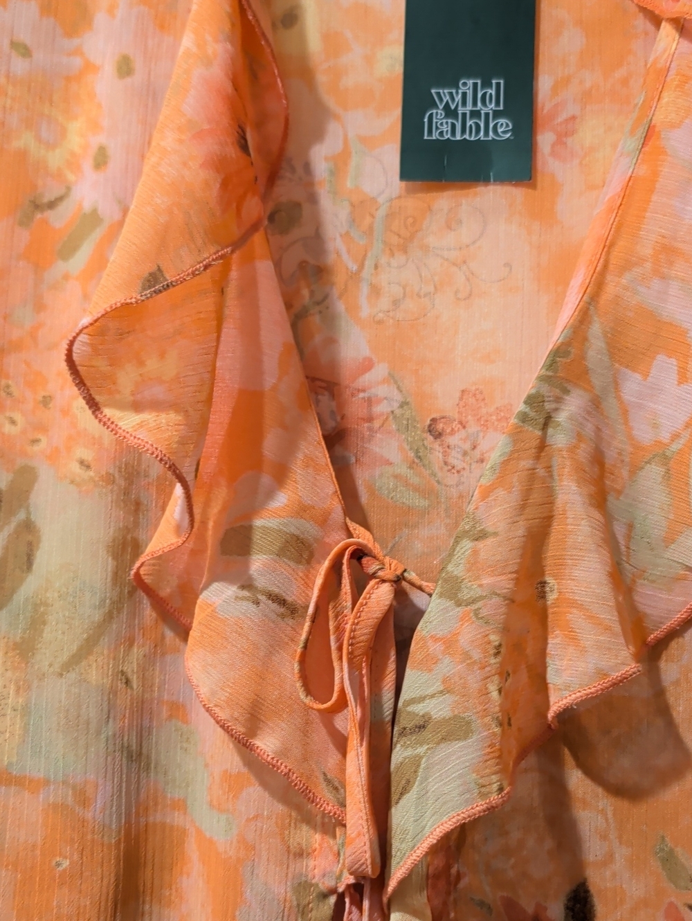 wild fable Orange Floral Ruffle Tie-Front Coverup - Picture 3 of 5